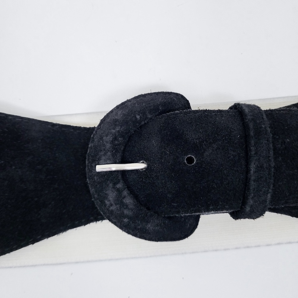 90s Houndstooth Belt Wide Buckle Thick Suede Black White - Picture 9 of 12